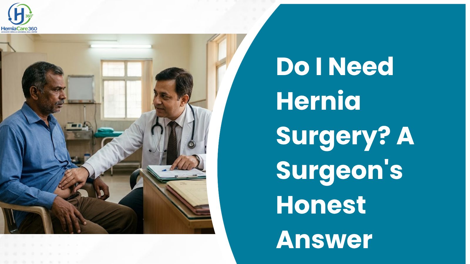 Dr. Kumar discussing hernia surgery options with a patient during consultation